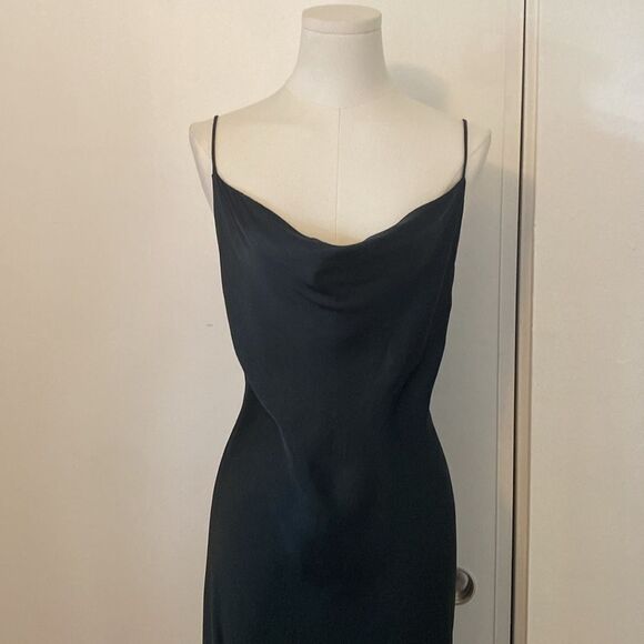 Zara Dark Green Satin Effect Cowl Neck Midi Dress Size Small - Picture 3 of 12